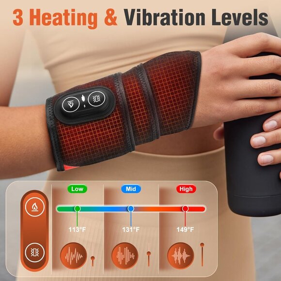 Cordless Heated Wrist Brace with Vibration 3 Heat Modes Hand Knee Massager - Picture 2 of 7